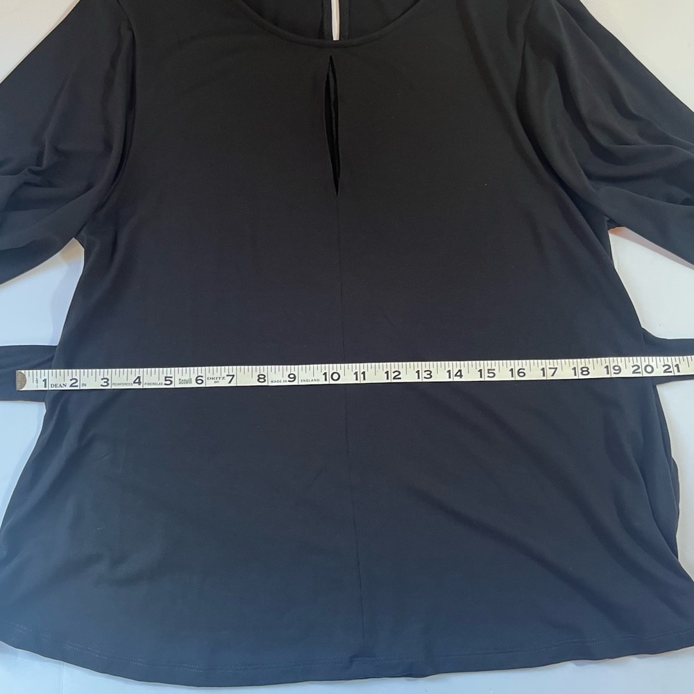 Peruvian Connection Black Keyhole Top Tie Waist Flutter Sleeve Stretch Blouse M - Picture 14 of 14